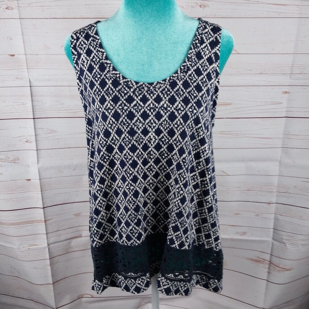 Ann Taylor Loft Black White Medium Sleeveless Tunic Top Crochet Bottom Career